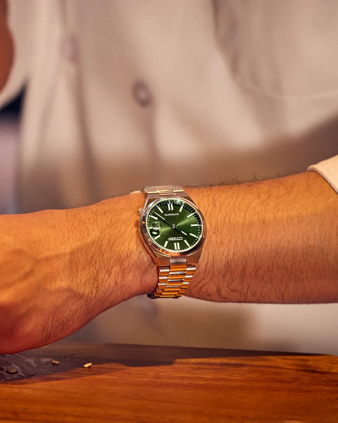 TSUYOSA 37mm Green Dial Stainless Steel Bracelet NJ0200-50X